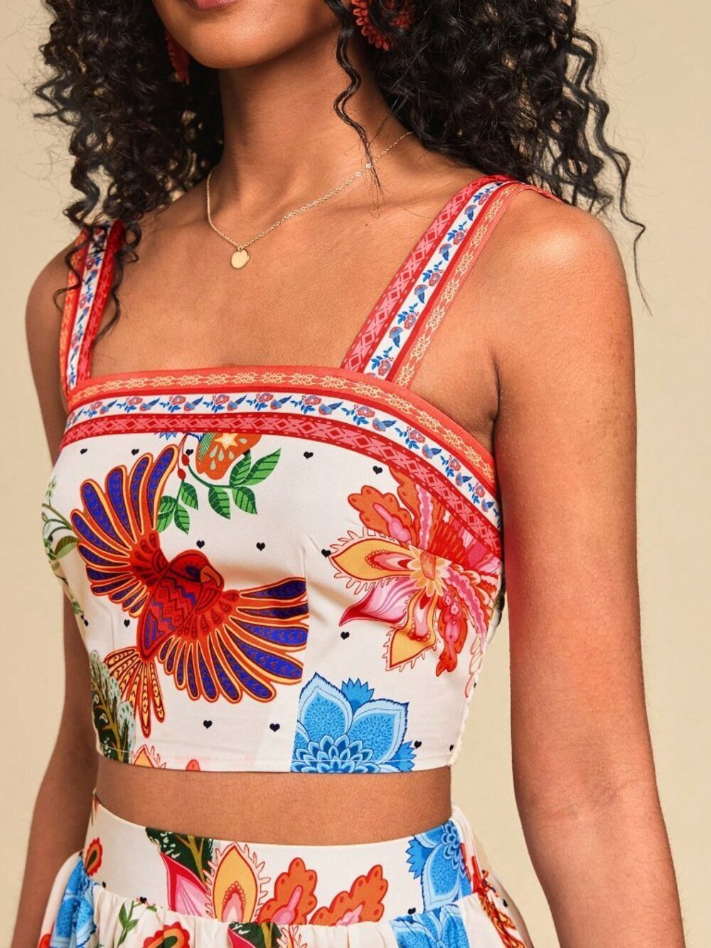 Multicolor Boho Women's Floral Print Camisole Tank Top And Mini Skirt - Picture 4 of 6